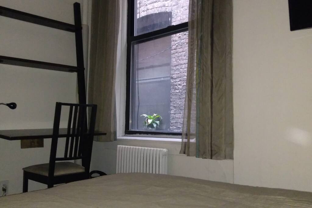 Comfortable desk with shelves