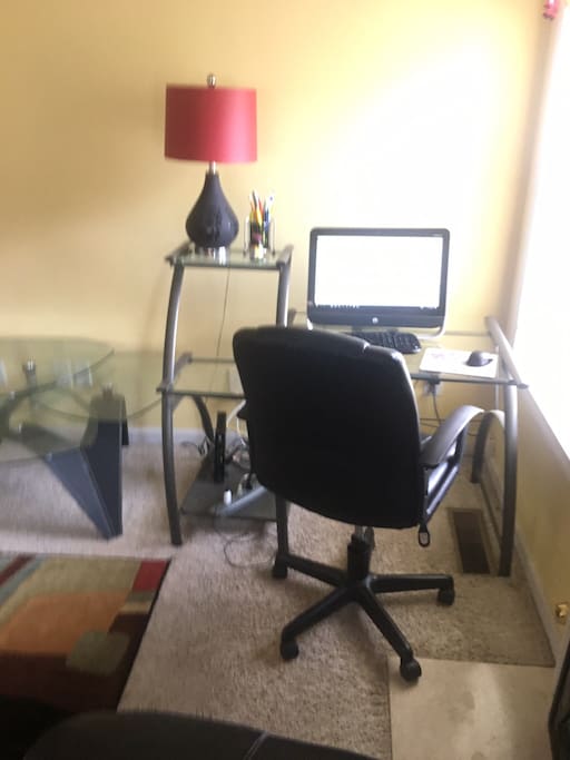 Computer desk area.