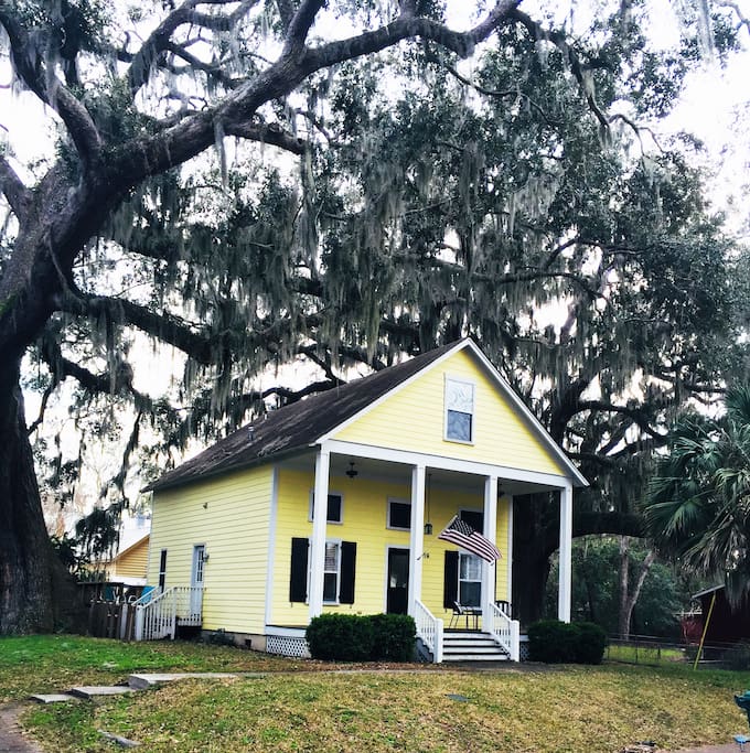 Surrounded by centuries old live oak trees.