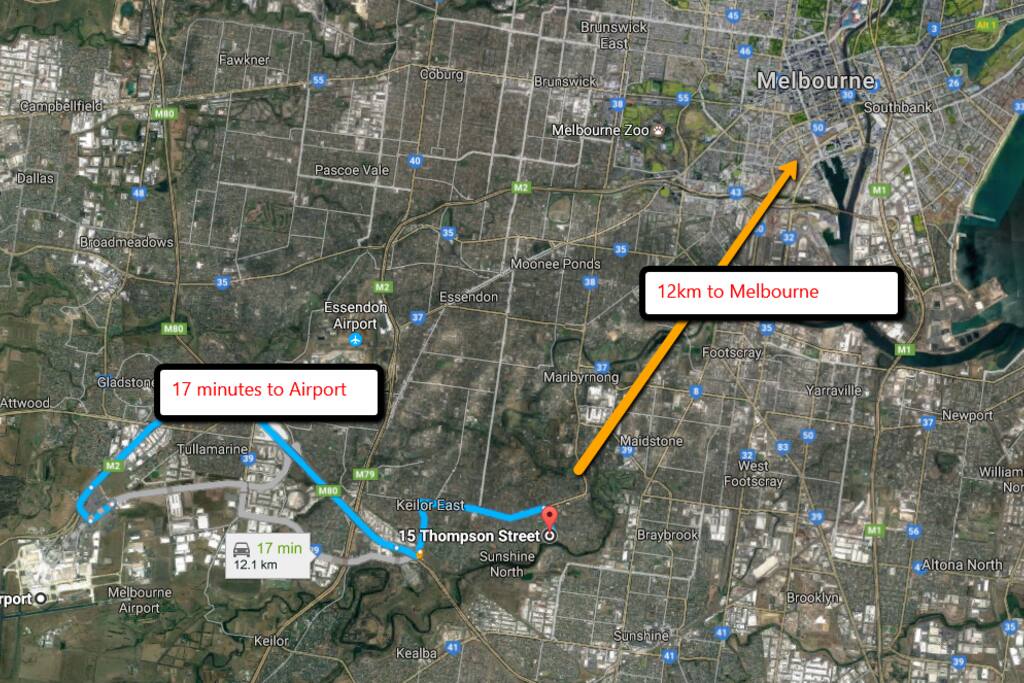 15 min from airport. 20 min to cbd.