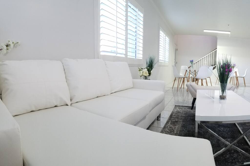 Shared living room in a large home.