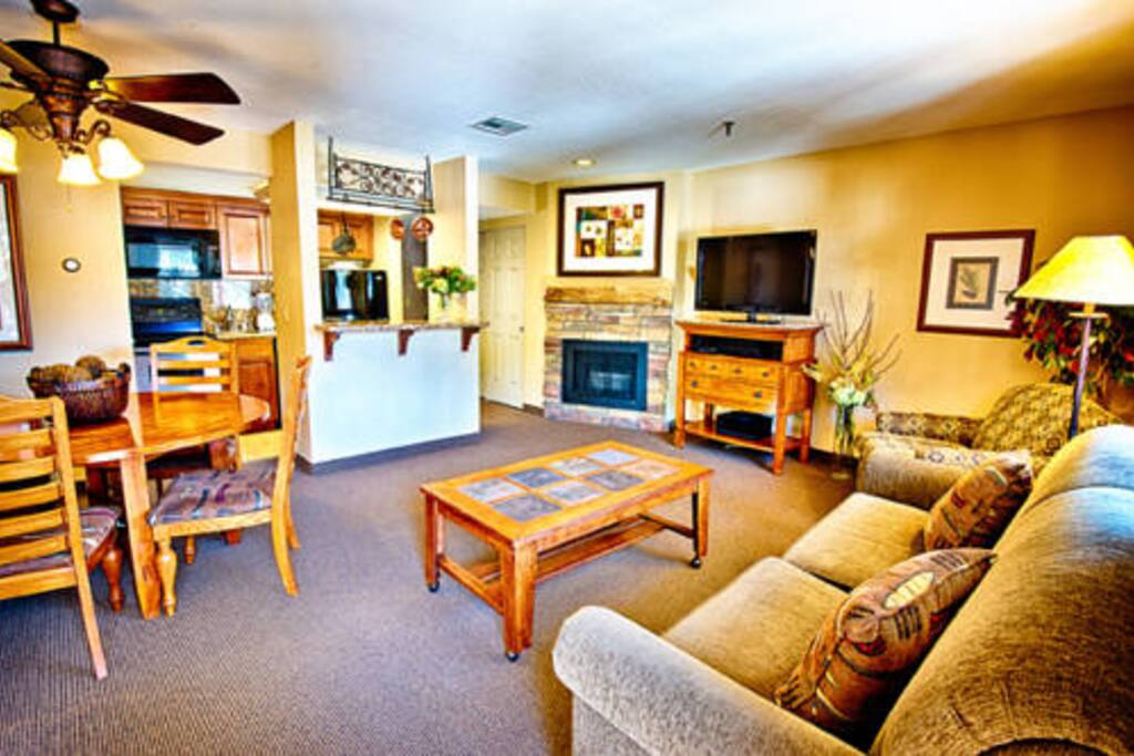 Very comfortable living room and full kitchen