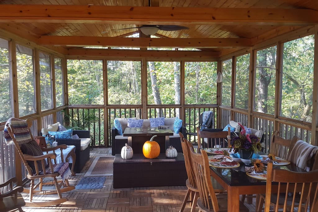 Relax in our cozy outdoor patio room! This place comes with free stress-relief!