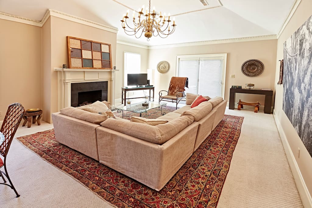Living room #2; fireplace.