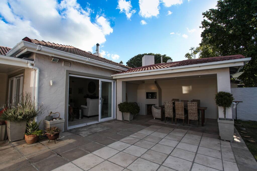 Outside seating area with braai and table