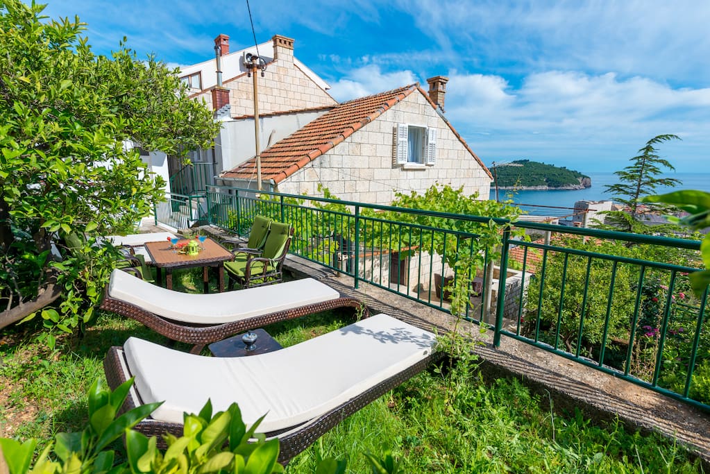 Welcome to Villa Magnolia, this is shared terrace of your two bedroom studio (shared only with one bedroom studio) boosting spectacular sea view over Adriatic Sea, Lokrum Island and UNESCO protected Dubrovnik Old Town.