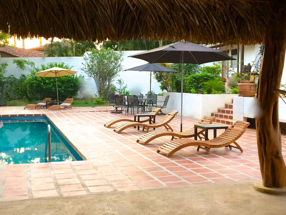 Pool & Patio Area looking out from under Fiji Palapa