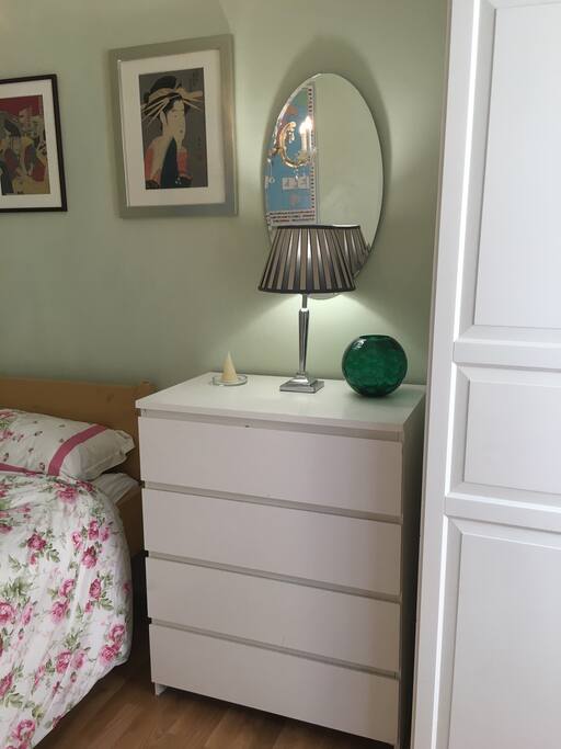 This is the second bedroom. It is smaller but also has a double bed and a closet.