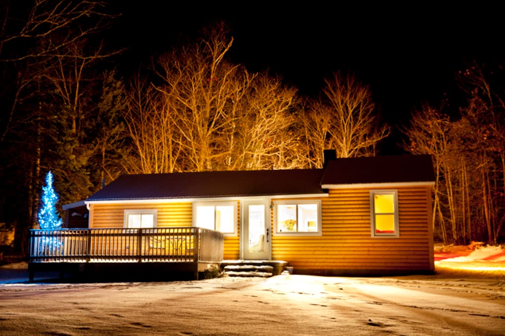 A warm cabin awaits your arrival during the winter.