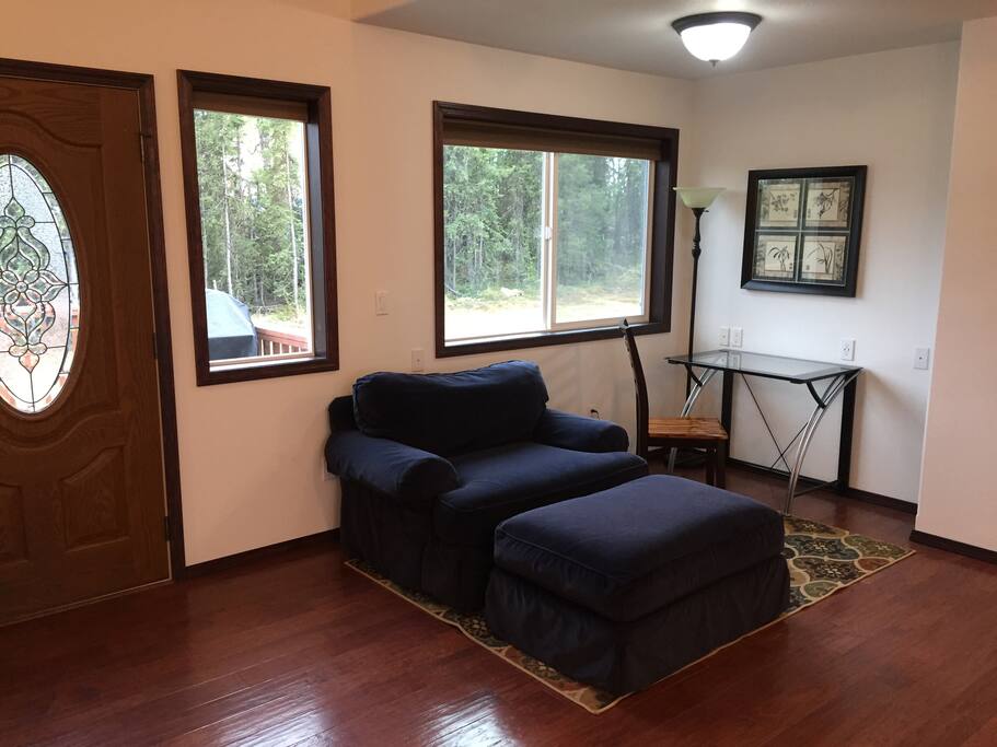 Computer desk and lounging corner