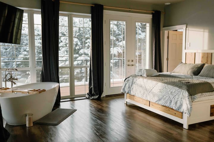 Master bedroom with deep soaker tub