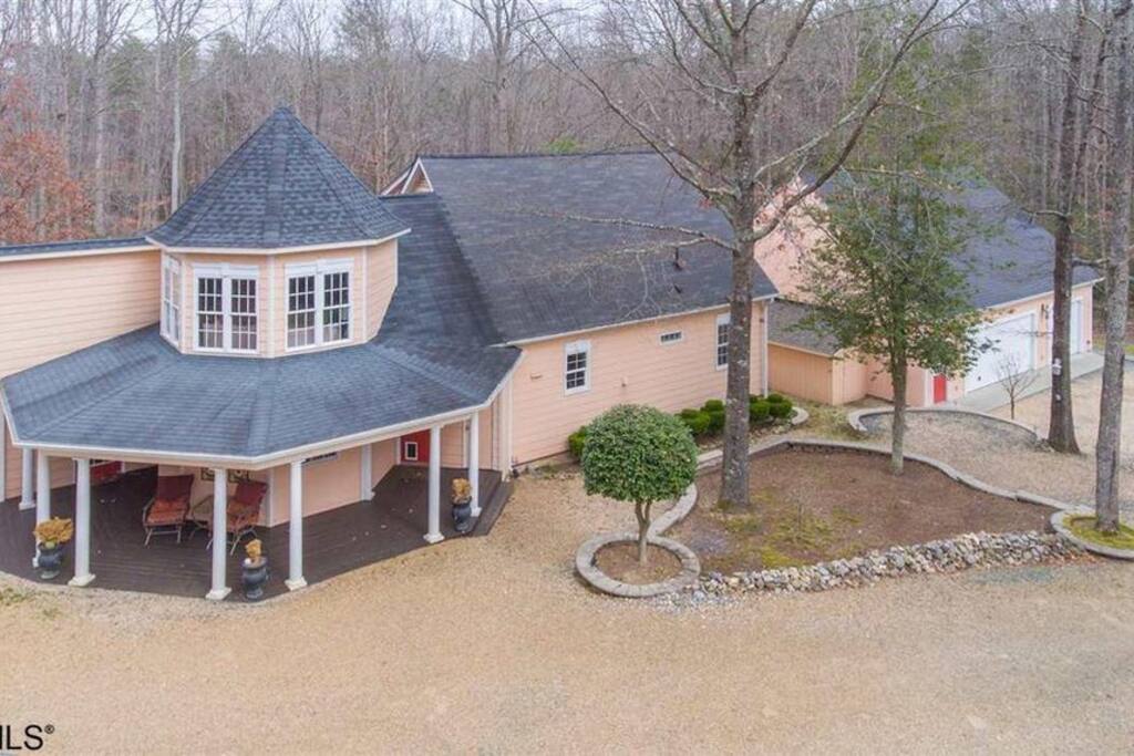 back porch and landscaped area