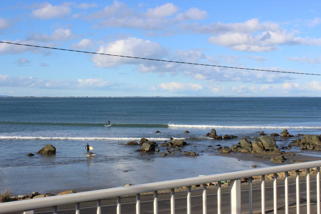 Walk across the road onto the beach