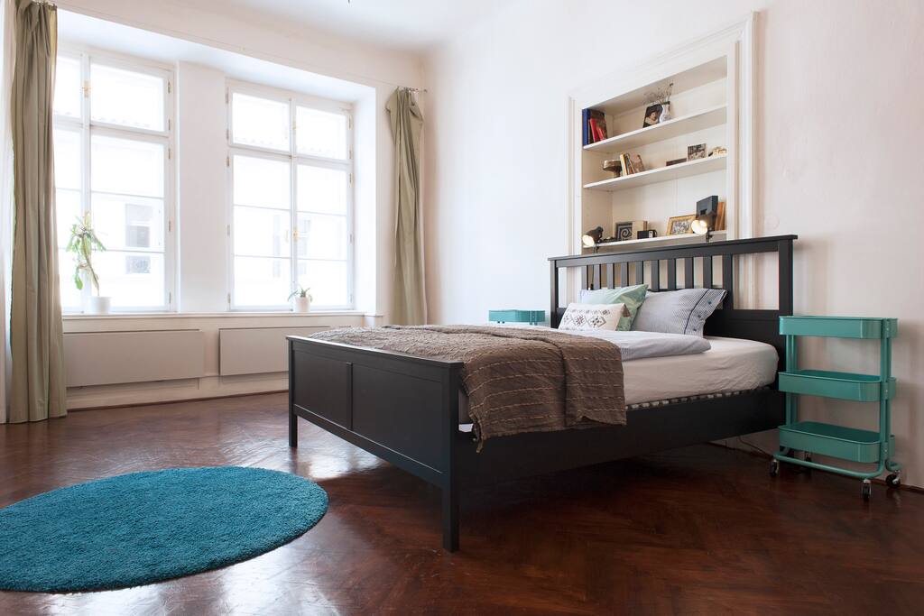 This bedroom is completely separated from the rest of the apartment and can be entered either from the living room or the hallway.