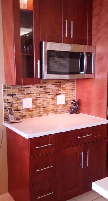 Kitchen alcove with microwave