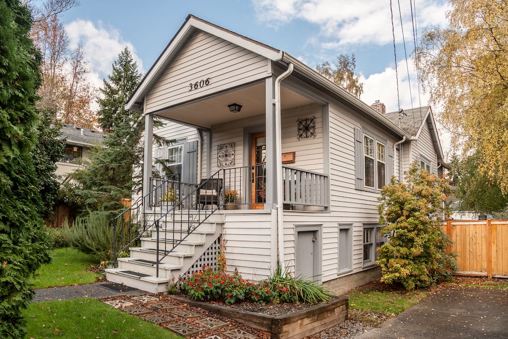 Classic Seattle home with steps up to the covered porch