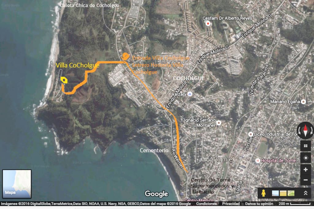 Mapa para llegar a Villa Cocholgue, desde la ciudad de Tomé