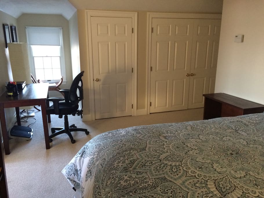 Bedroom with plenty of closet space and desk