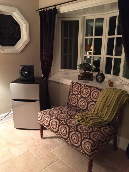 Mini Fridge and sitting area