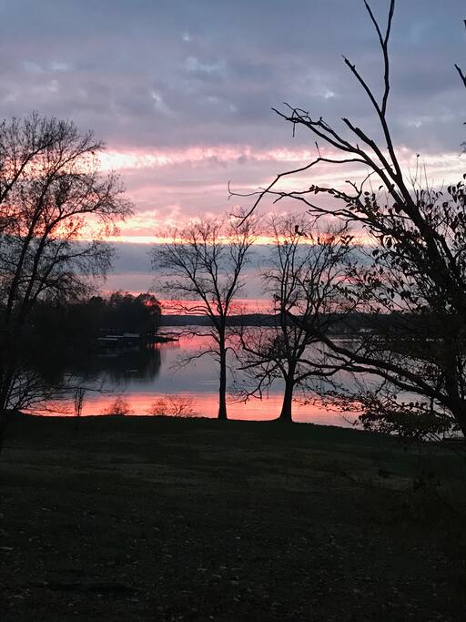beautiful and peaceful views across the lake a sunset