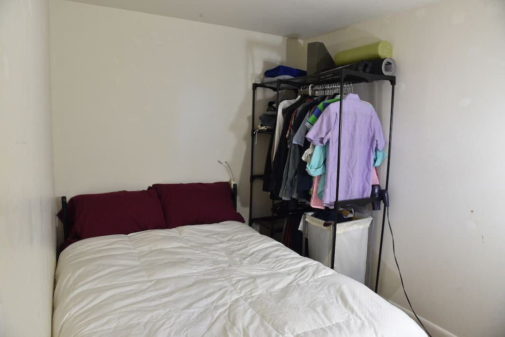 Bedroom from doorway. Full size bed.
