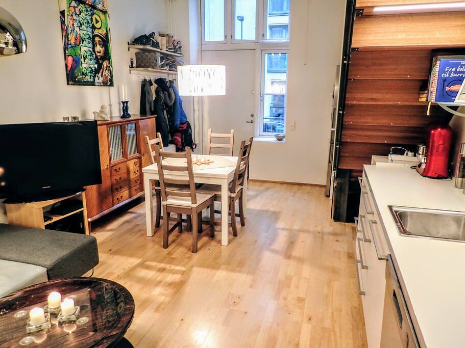 Living room and kitchen.