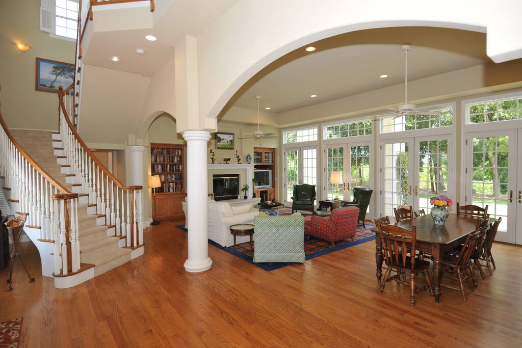 There are two bedrooms downstairs and three bedrooms upstairs.