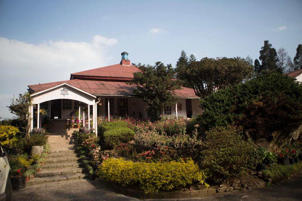 The bungalow's front entrance