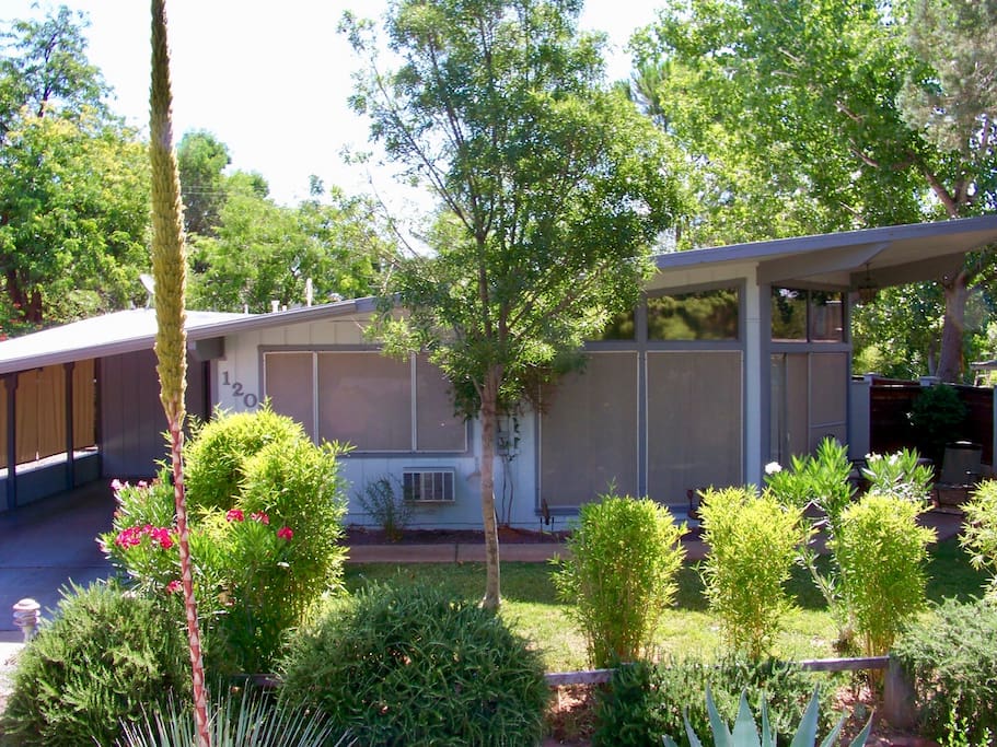 Front of house and raised yard. Nice mornings outside on porch here! Views of Thunder Mountain.