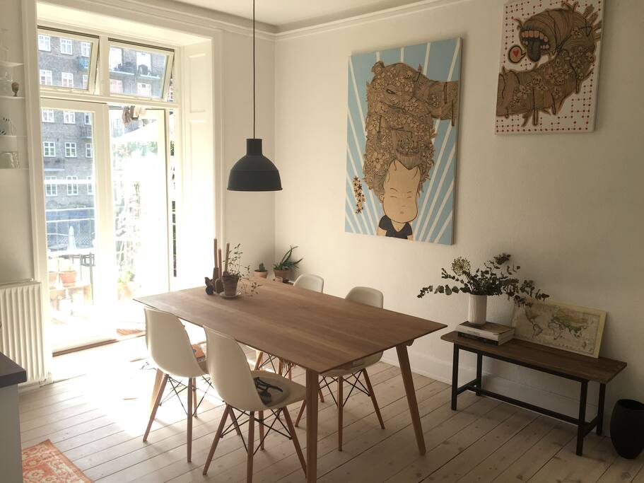 Our newly renovated kitchen and sunny balcony.