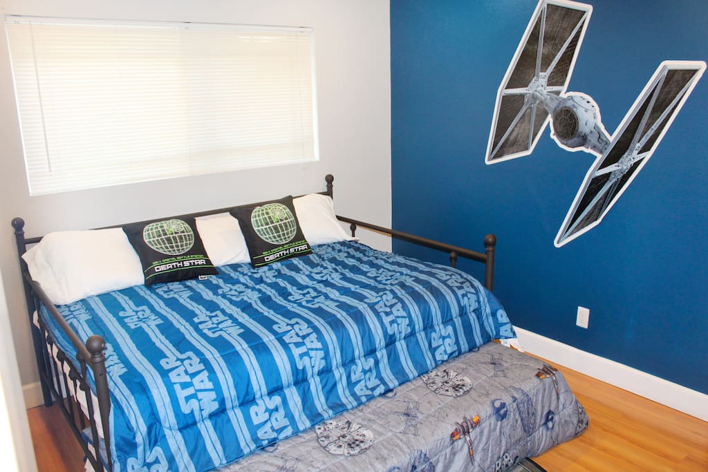 Bedroom 2: Double with Twin Trundle underneath. Starwars themed!