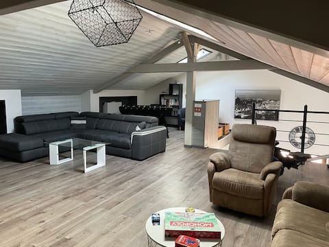 House with pellet stove and motorcycle garage
