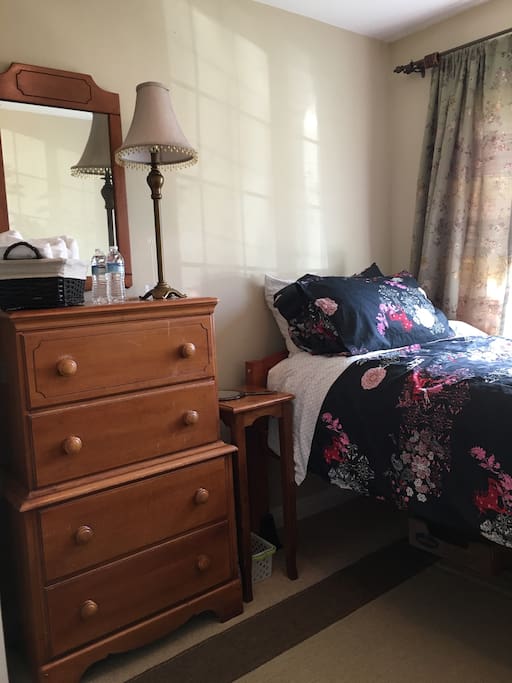 Dresser, night stand & bed