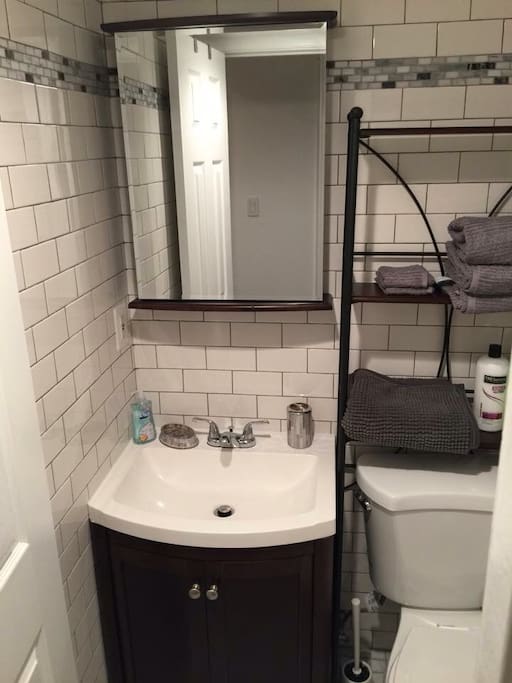 Newly remodeled bathrooms with grecian marble and porcelain tiles