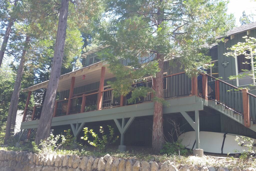 Front of cabin. Above street-- makes you feel like you're living in the trees!