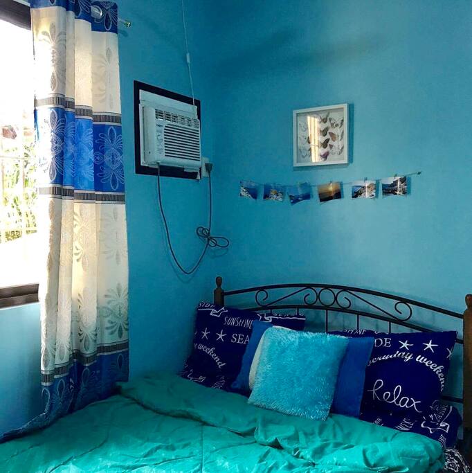 The bedroom with the newly installed airconditioning unit.