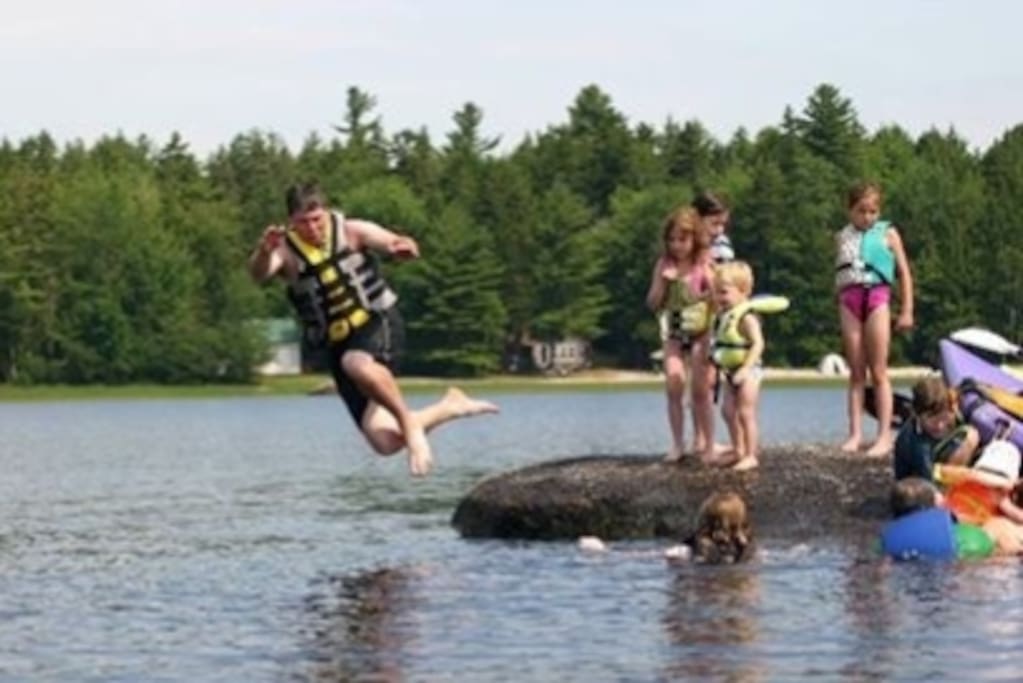 Kids of "all" ages on "jumping rock"