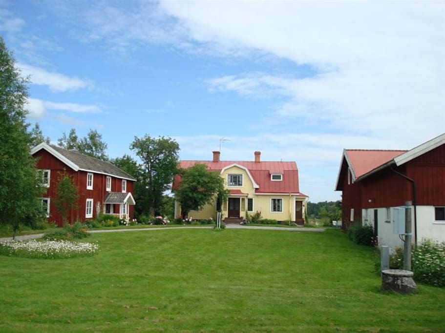 The main house and the house for rent. To the right is the barn and hen pen house.