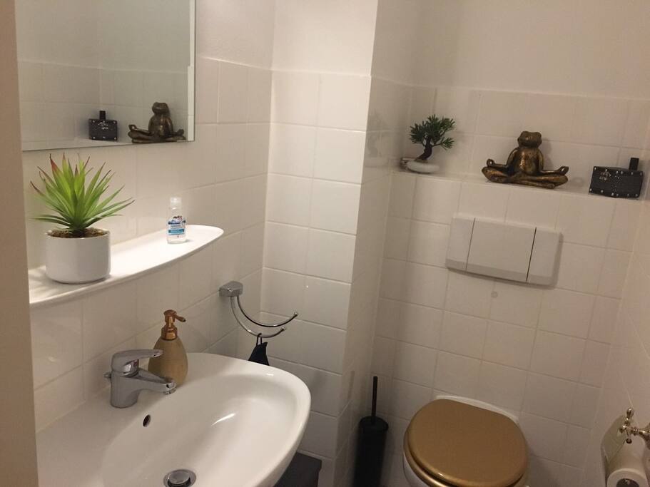 Das wc ist getrennt vom Badezimmer
Handtücher ,Seife und Toilettenpapier ist zur Verfügung
Shampoo und sonstige Dusch Artikel bitte selber mit bringen