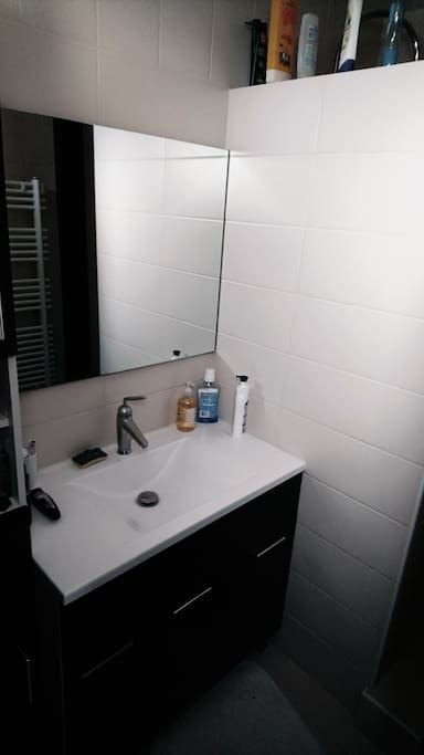 Salle de bain avec douche ouverte