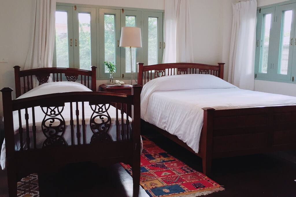 Room no1 on the first floor one floor up from the ground floor. This room is special about the bed there are two bed one queen and one twin .