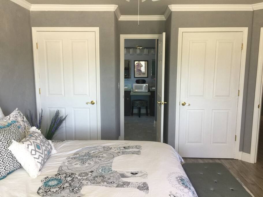 Private entrance into bathroom and 2 closets.