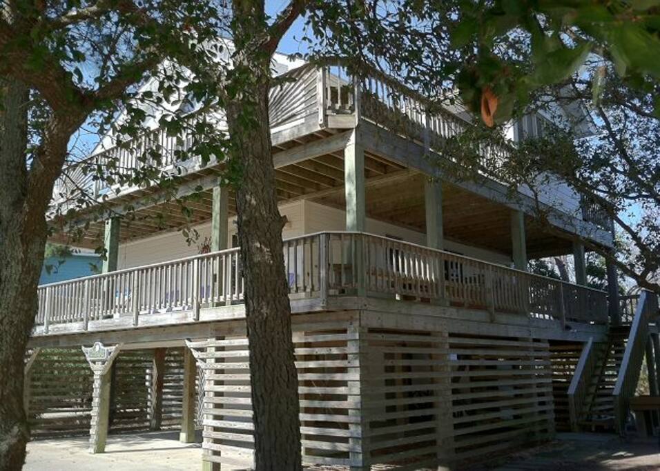Patio and deck space on both floors.