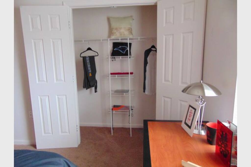 You'll have a good size closet to put everything and also have 2 medium size dressers that have two large drawers each.