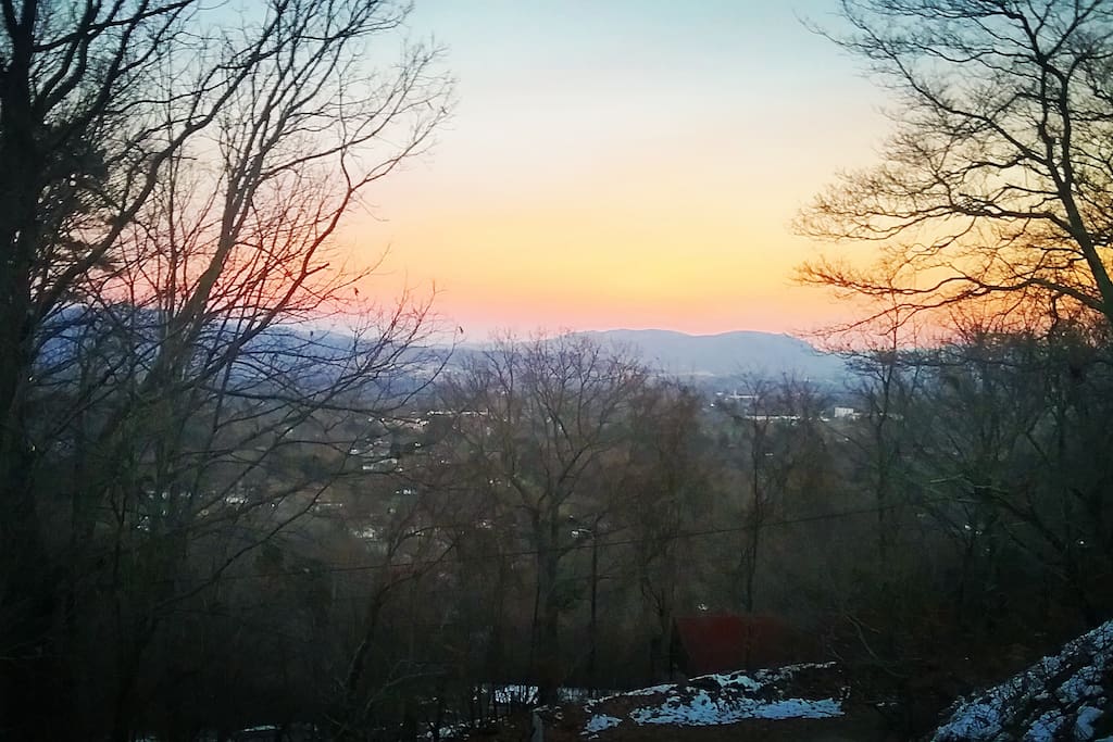 East facing sunrise view of the city and French Broad River valley