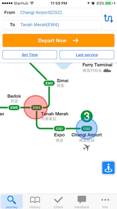From Singapore Changi Airport MRT, it's just 2 stops away to Tanah Merah MRT. It's a 2mins walk from Tanah Merah MRT to my place
