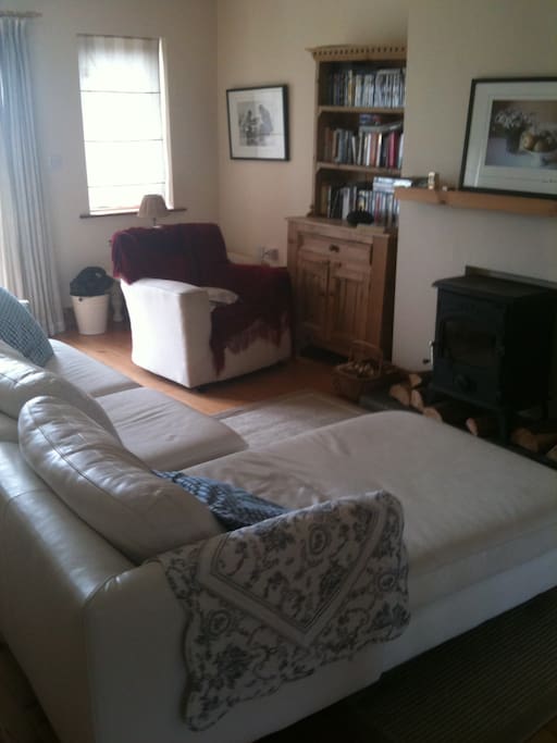 Cosy living room with solid fuel stove