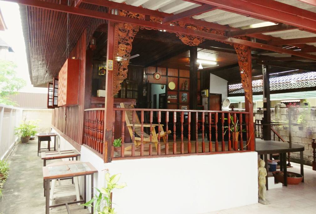 Front of the house, showing the outside living area.