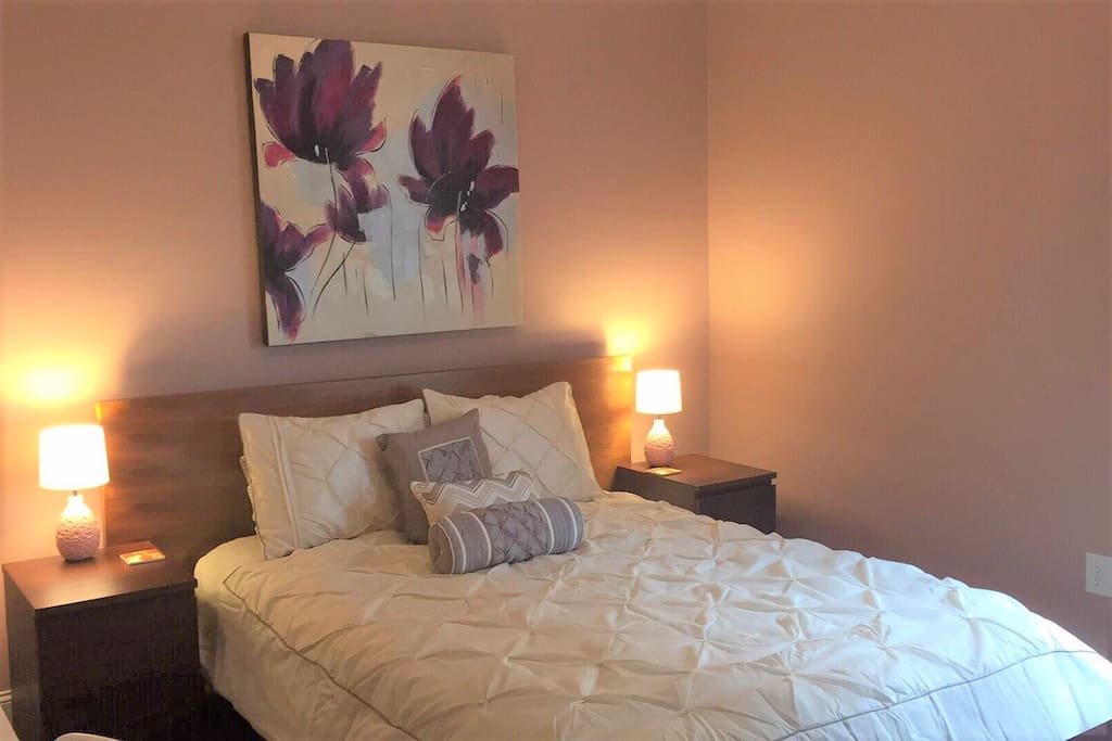 Comfy bed. Brand new paint and decor in room for 2017. Brand new house!