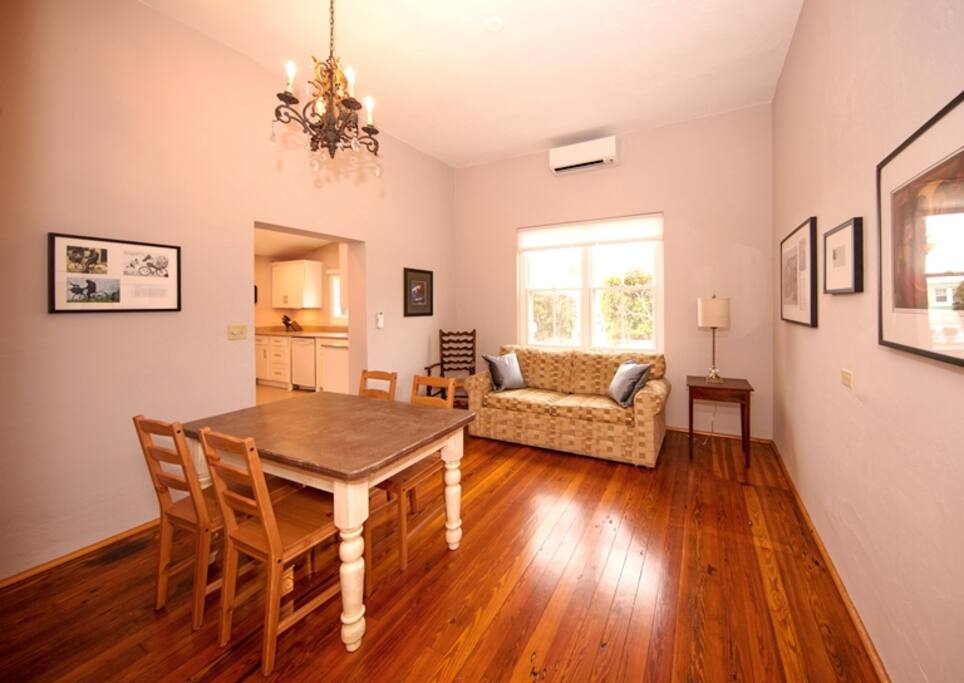 Relaxing dining area - high ceiling, lots of natural light